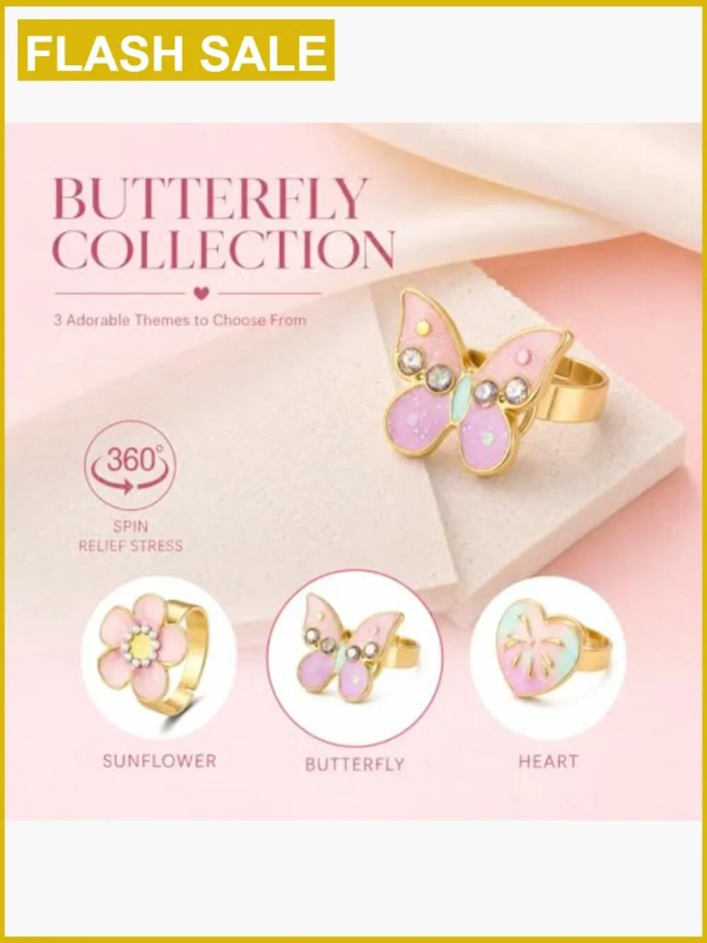 Adjustable 18K Gold Plated Fidget Spinner Ring for Focus and Anxiety Relief